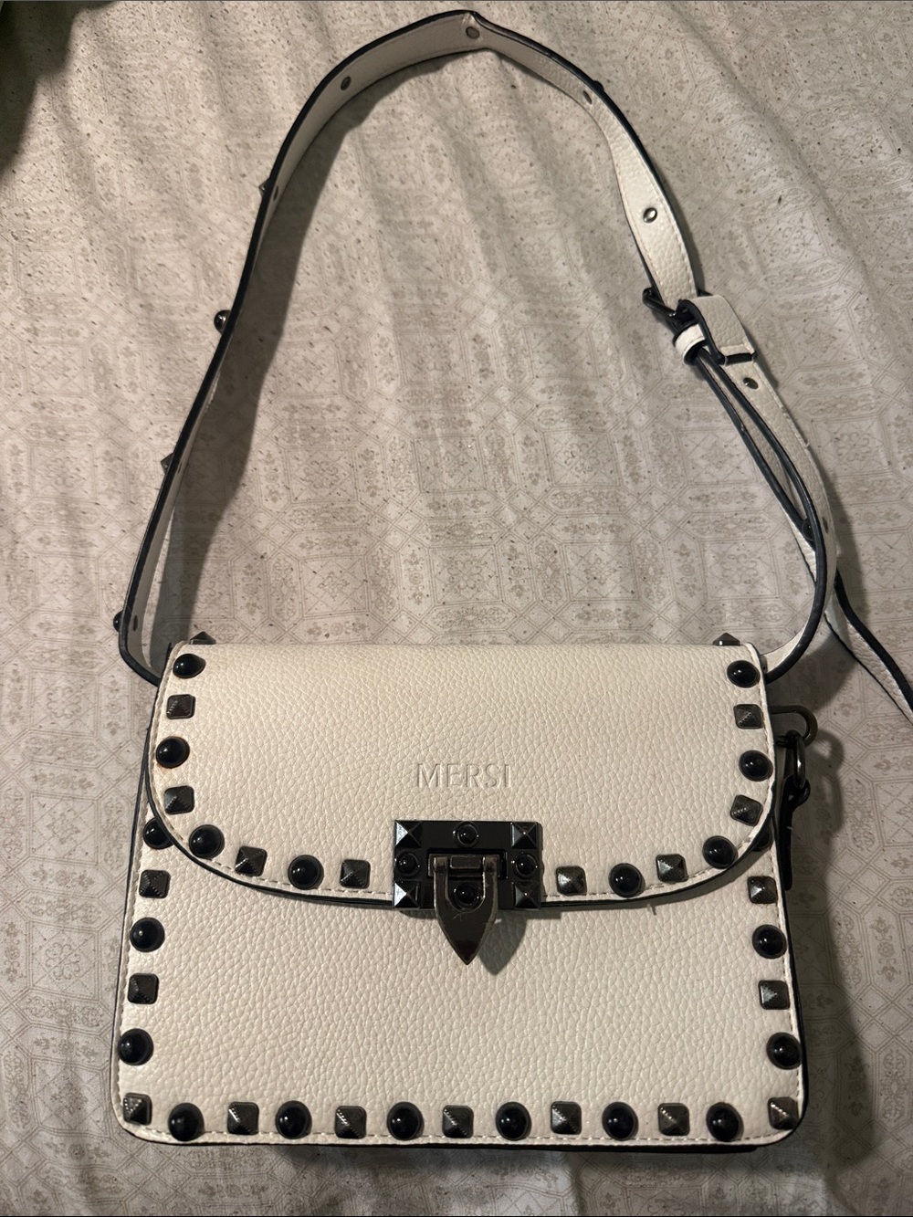 Merci White Studded Crossbody Bag